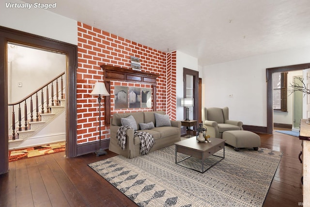 living room with dark wood-type flooring