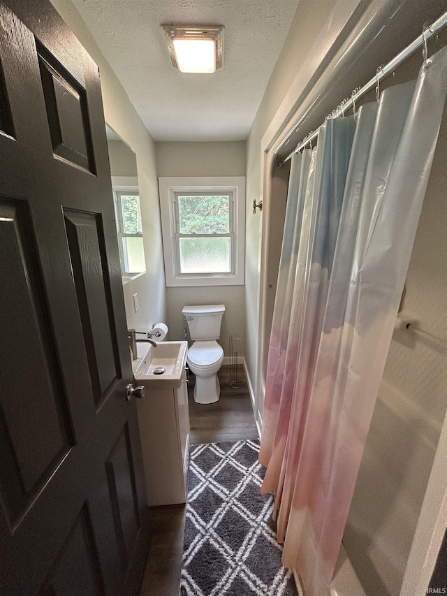 bathroom with vanity, wood-type flooring, and toilet