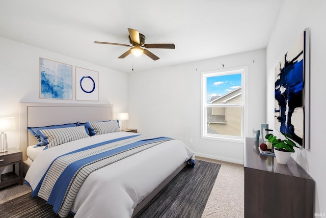 bedroom with carpet flooring and ceiling fan