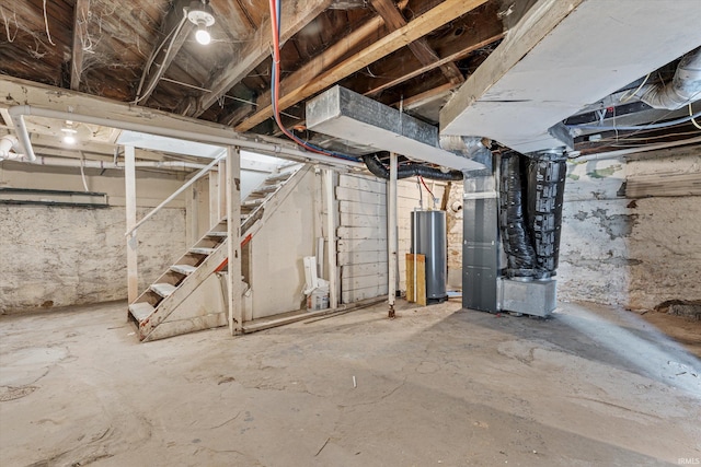 basement with water heater