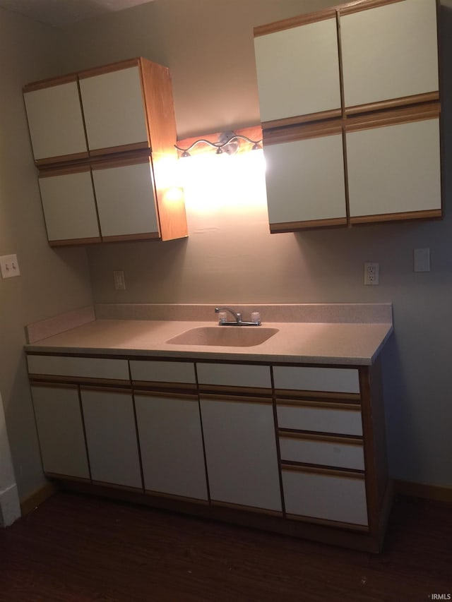 bathroom with wood-type flooring and vanity