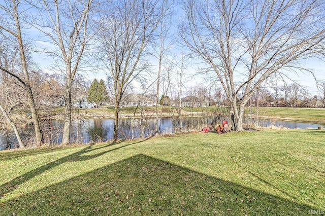 view of yard with a water view