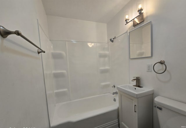 full bathroom with shower / bathing tub combination, vanity, and toilet