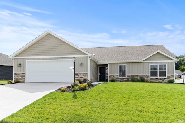 craftsman-style house with a front yard and a garage