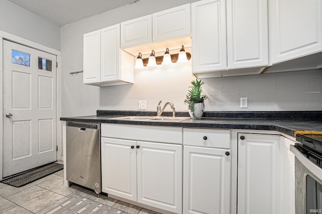 kitchen with dishwasher, white cabinets, and sink