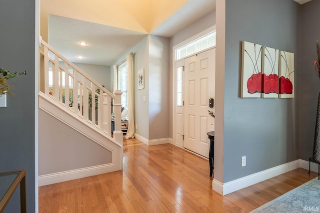 entrance foyer with light wood-type flooring