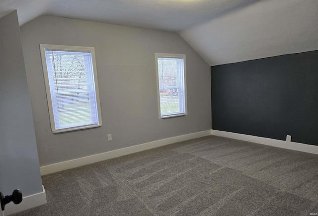 bonus room featuring carpet, a textured ceiling, and vaulted ceiling