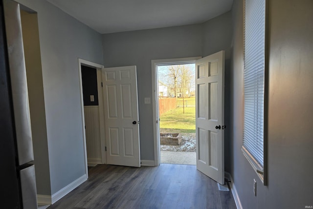 entryway featuring dark wood-type flooring