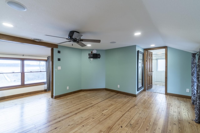 interior space with ceiling fan and light hardwood / wood-style flooring