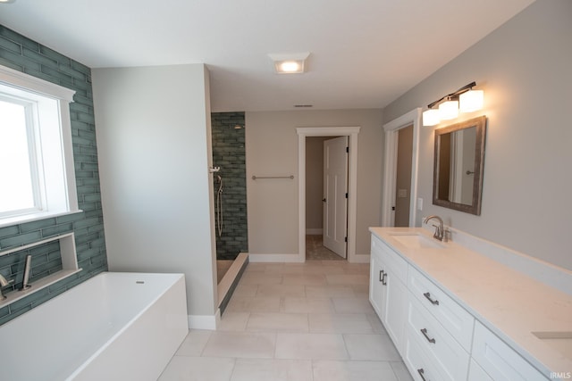 bathroom with plus walk in shower and vanity