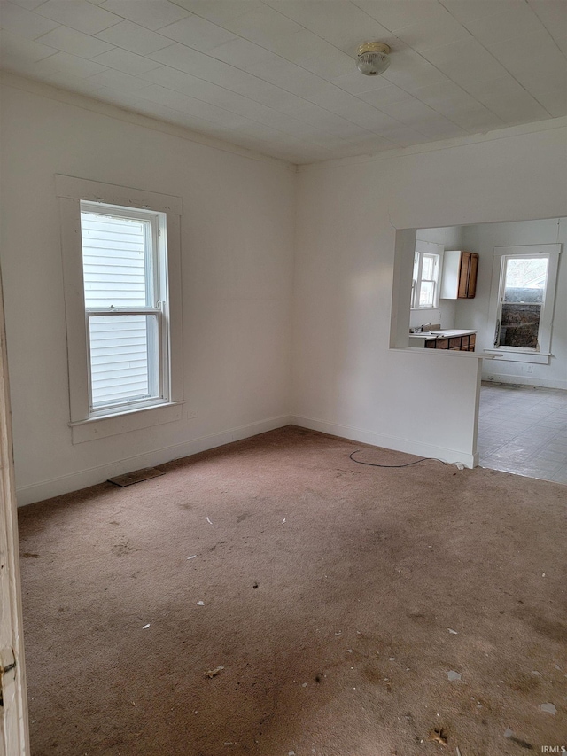 carpeted spare room with crown molding