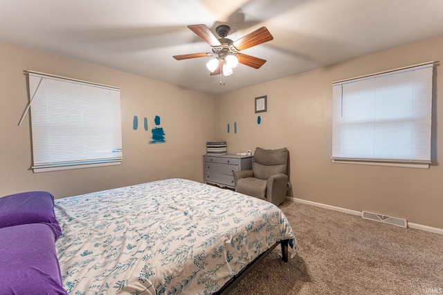 bedroom featuring carpet flooring and ceiling fan