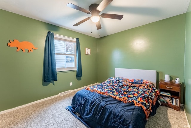 bedroom with carpet flooring and ceiling fan