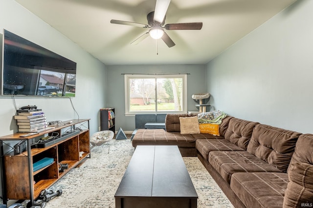 living room with ceiling fan