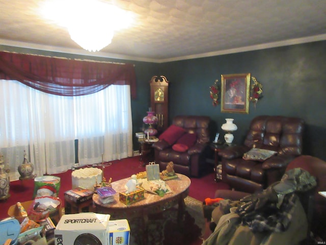 living room with crown molding