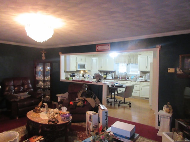 living room featuring ornamental molding