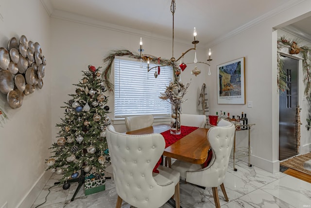 dining space featuring ornamental molding