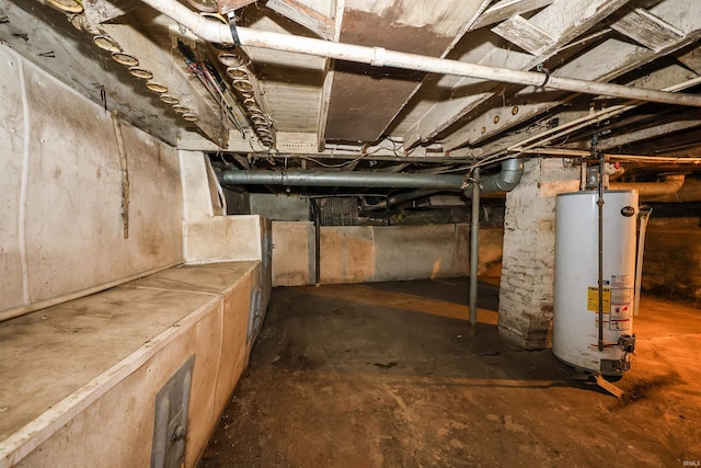 basement featuring water heater