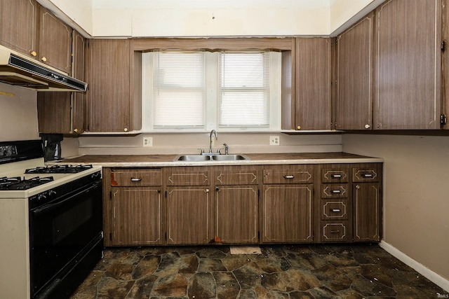 kitchen with sink and white range with gas stovetop