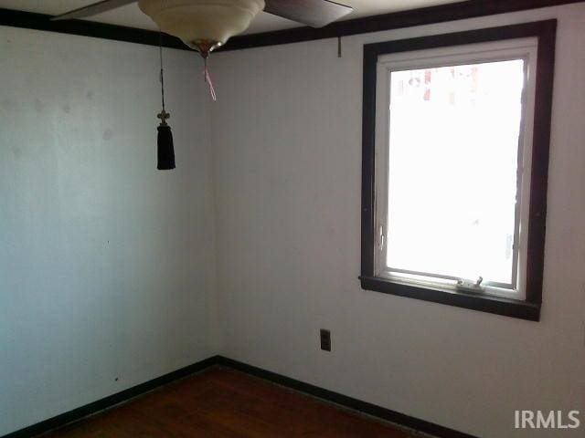 spare room featuring a wealth of natural light and dark hardwood / wood-style flooring