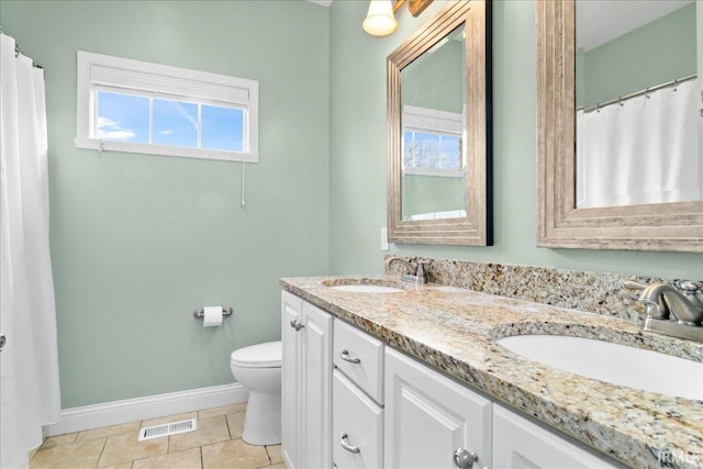 bathroom featuring tile patterned floors, vanity, and toilet