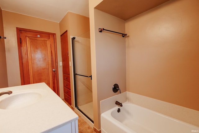 bathroom featuring independent shower and bath and sink