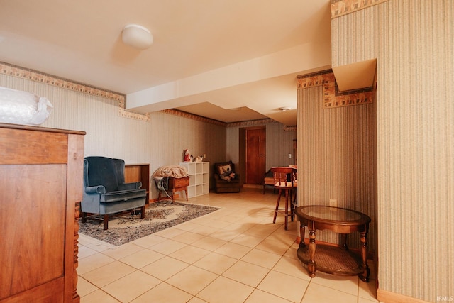 sitting room with light tile patterned floors