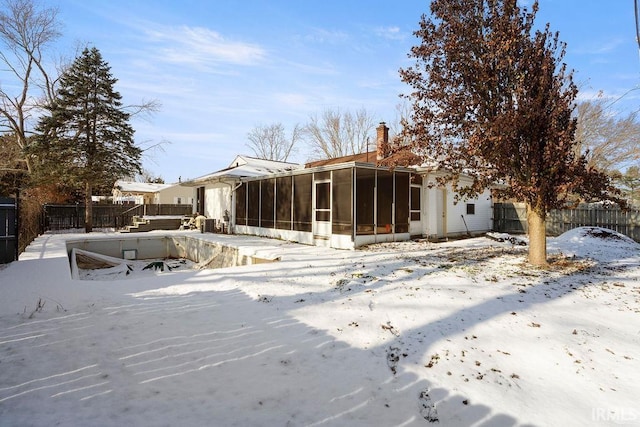 view of snow covered property