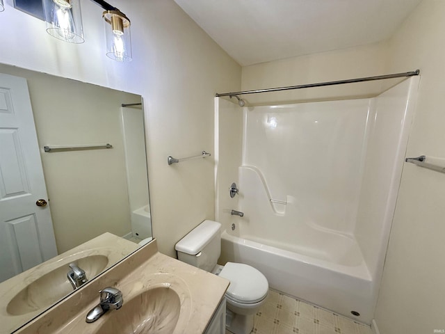 full bathroom with shower / bathing tub combination, vanity, and toilet