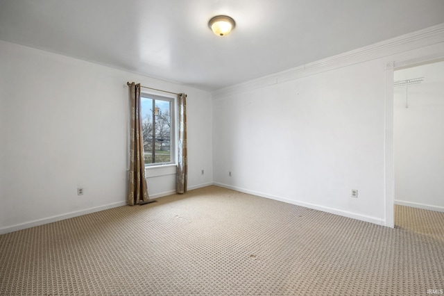 empty room featuring carpet floors and crown molding