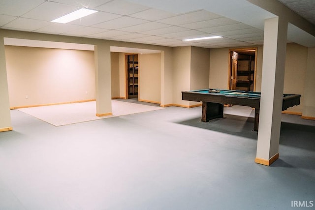 game room with a drop ceiling and billiards