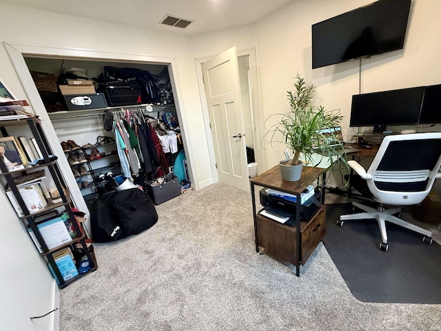 view of carpeted home office