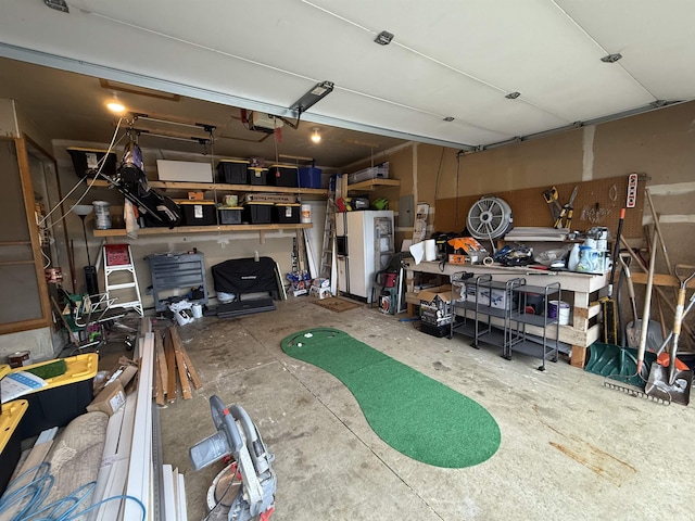 garage with a garage door opener