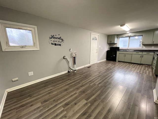 kitchen with dark hardwood / wood-style floors, sink, and green cabinetry