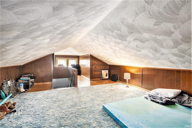 bedroom featuring vaulted ceiling