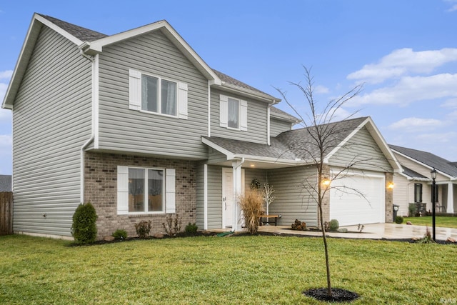 front facade with a front yard and a garage