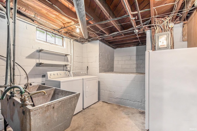 laundry area with washer and clothes dryer and sink