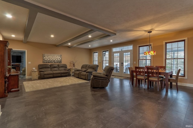 394 W Evergreen Plz, Santa Claus, IN 47579 - living room featuring recessed lighting, french doors, and beamed ceiling