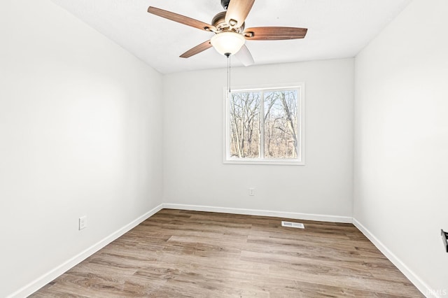 spare room featuring ceiling fan and light hardwood / wood-style floors