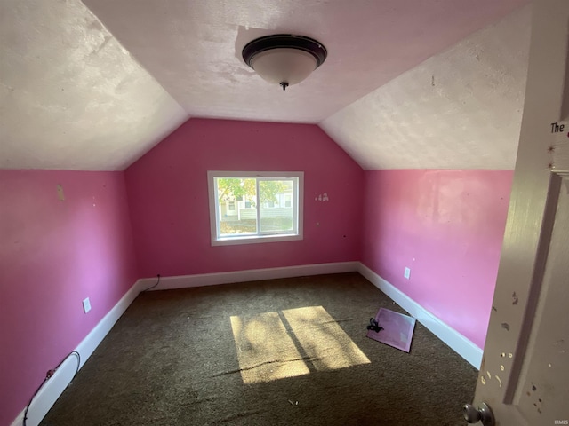 bonus room featuring a textured ceiling, carpet, and vaulted ceiling