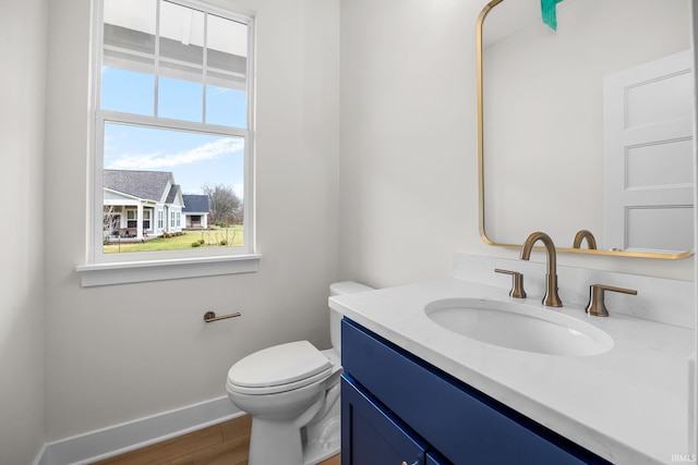 bathroom featuring vanity, toilet, and wood-type flooring