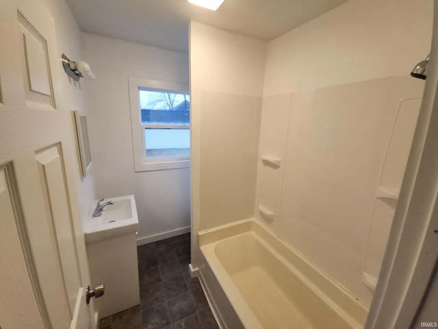 bathroom with tile patterned flooring, vanity, and bathtub / shower combination