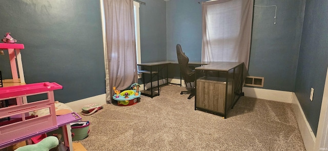 home office featuring light colored carpet