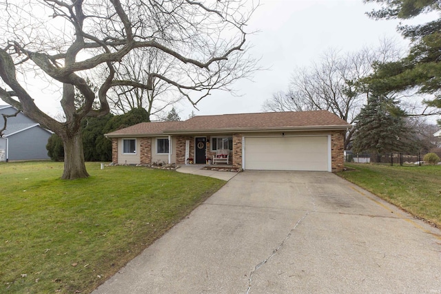 ranch-style house with a front lawn and a garage