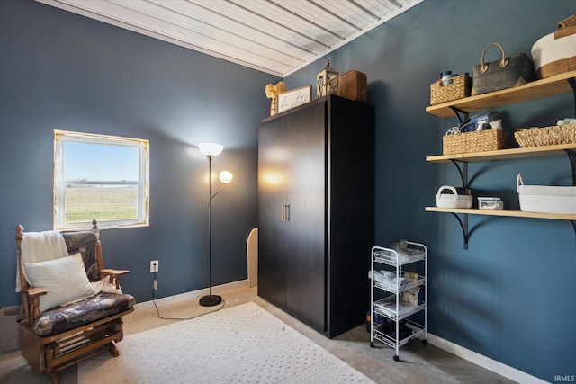 sitting room featuring wooden ceiling