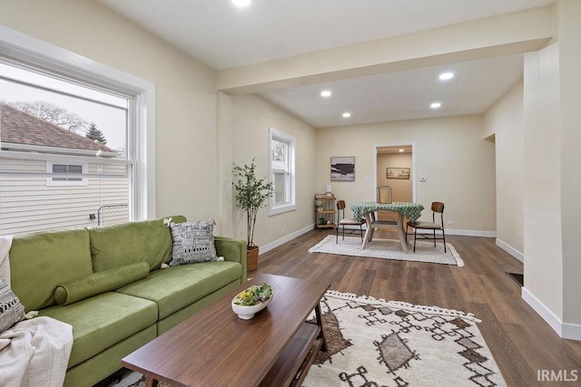 living room featuring dark hardwood / wood-style flooring