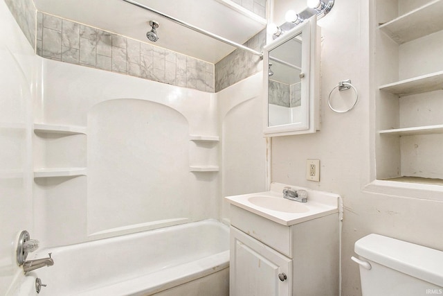 full bathroom with shower / tub combination, vanity, and toilet