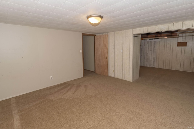 interior space with wooden walls and carpet