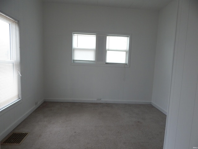 spare room featuring light carpet