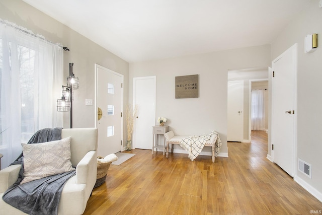 interior space with light hardwood / wood-style flooring